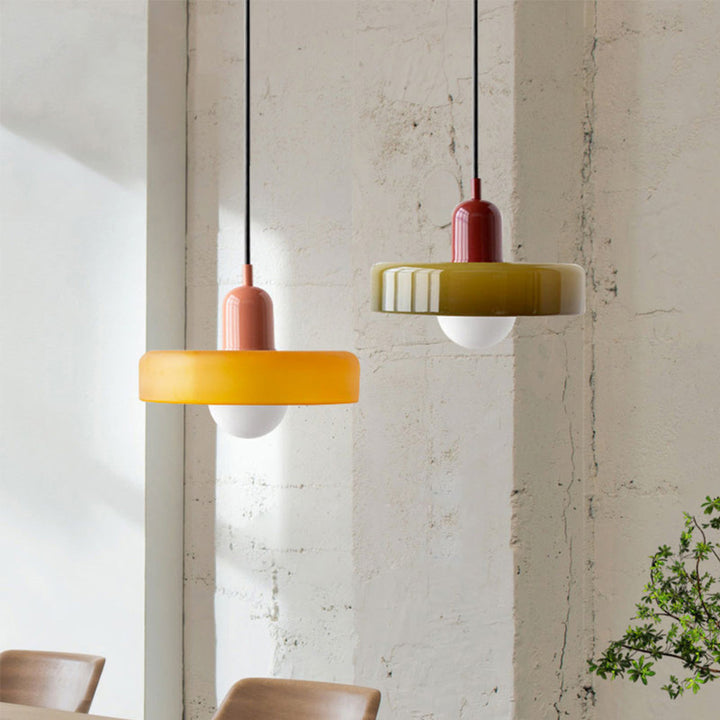 Stained glass Bauhaus-style pendant light with adjustable cable