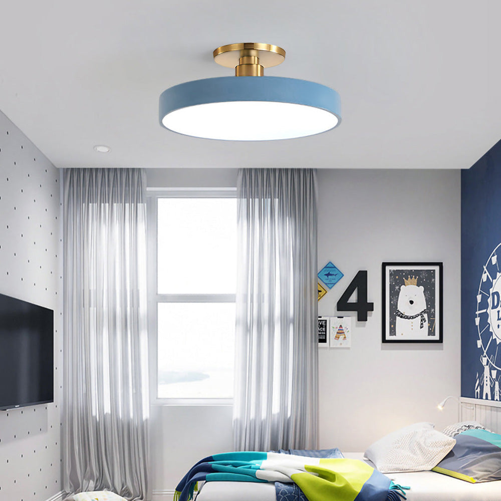 Round LED ceiling light with acrylic shade for living and bedroom spaces
