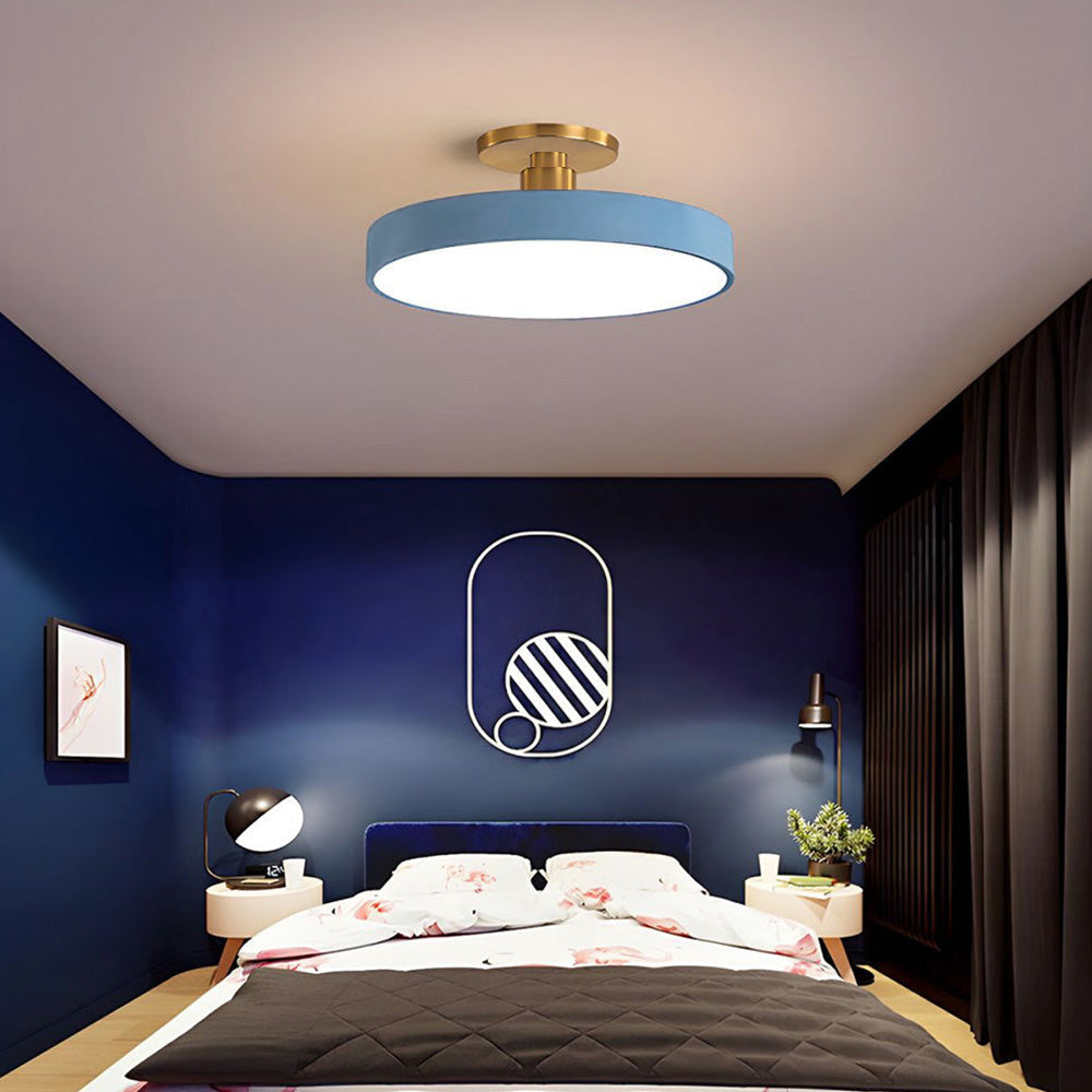 Round LED ceiling light with acrylic shade for living and bedroom spaces