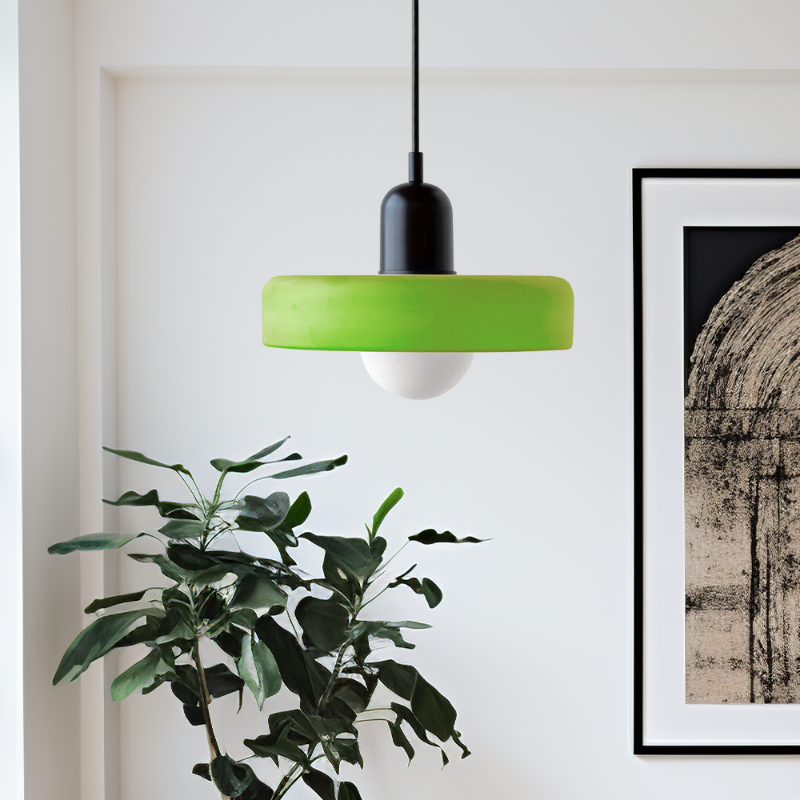 Stained glass Bauhaus-style pendant light with adjustable cable