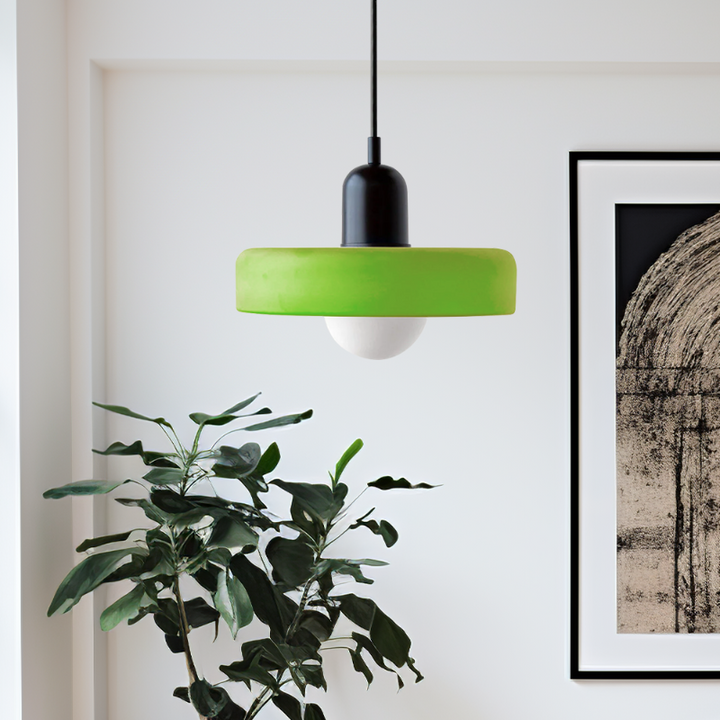 Stained glass Bauhaus-style pendant light with adjustable cable