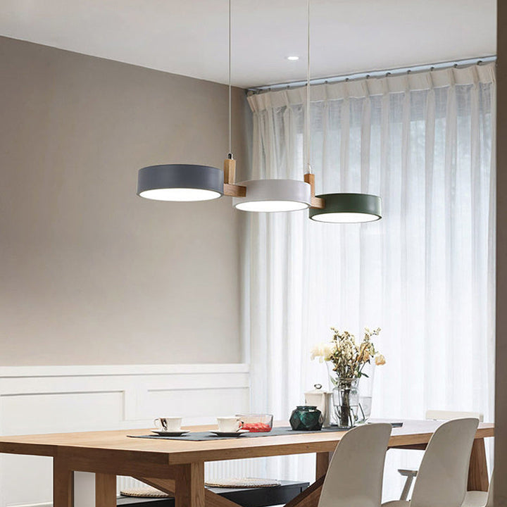 Flat Nordic-style LED ceiling light with wood and metal accents
