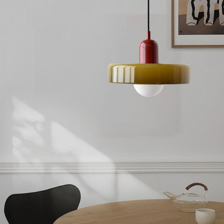 Stained glass Bauhaus-style pendant light with adjustable cable