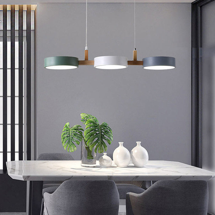 Flat Nordic-style LED ceiling light with wood and metal accents