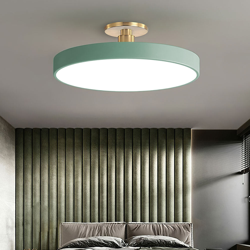 Round LED ceiling light with acrylic shade for living and bedroom spaces