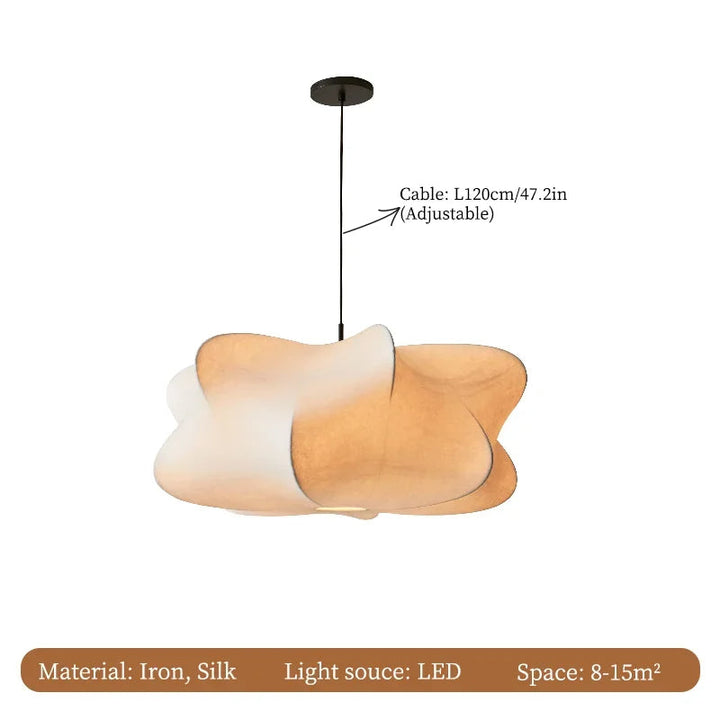 Silk Japanese pendant light with wabi-sabi inspired design