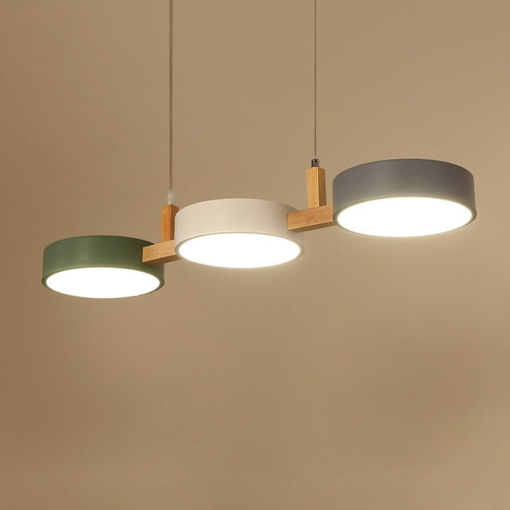 Flat Nordic-style LED ceiling light with wood and metal accents
