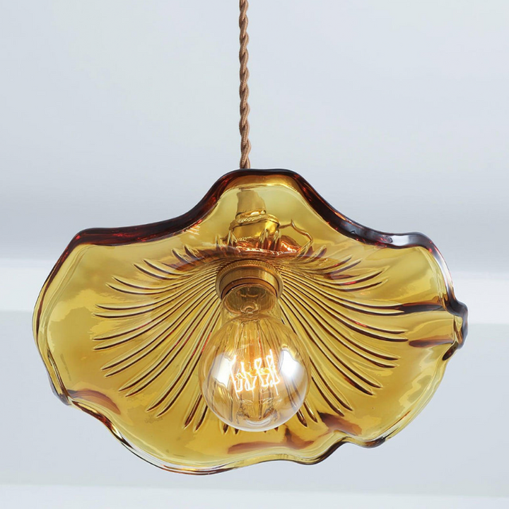 Hibiscus flower pendant light – glass and brass ceiling lamp