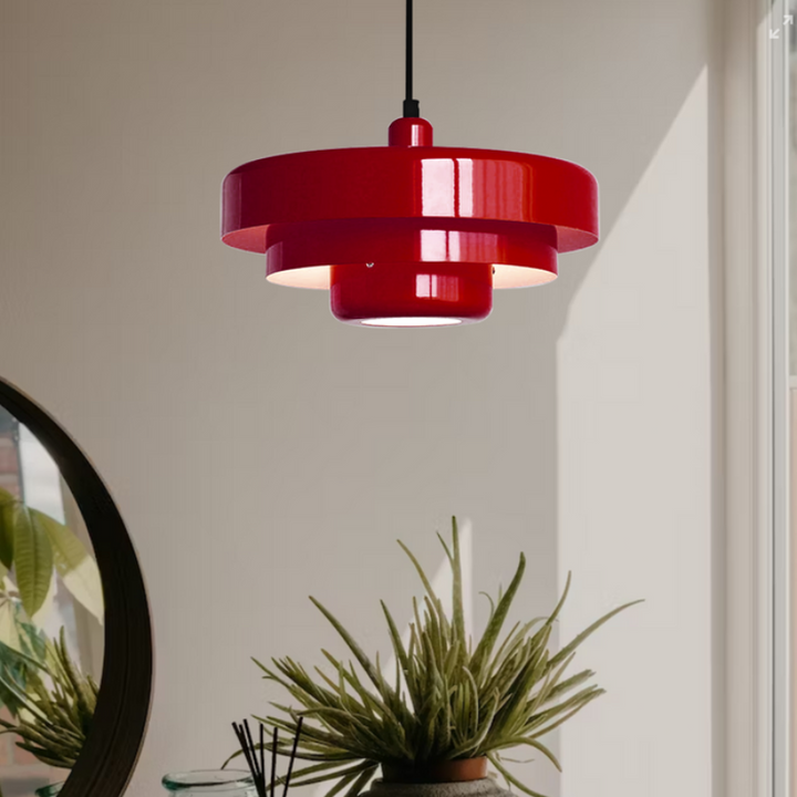 Italian-style iron pendant light with vintage Bauhaus flair