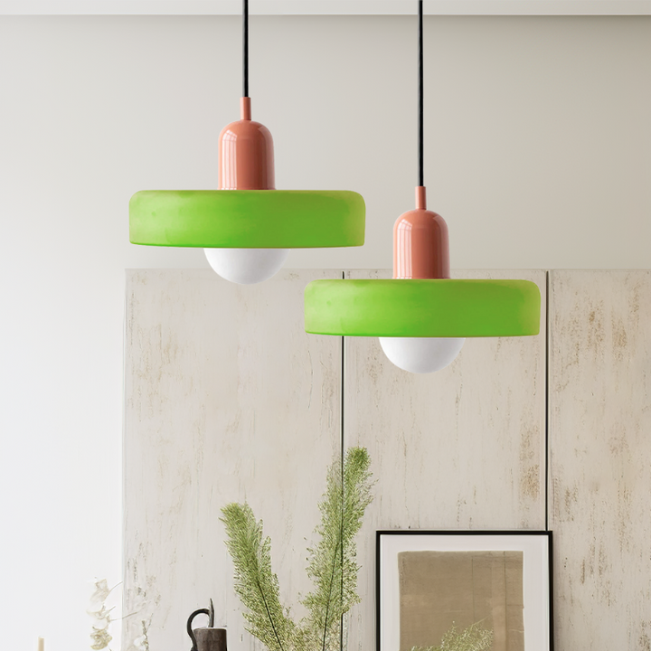 Stained glass Bauhaus-style pendant light with adjustable cable