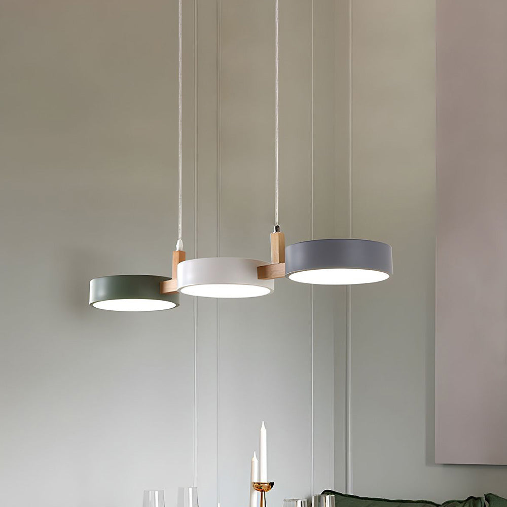 Flat Nordic-style LED ceiling light with wood and metal accents