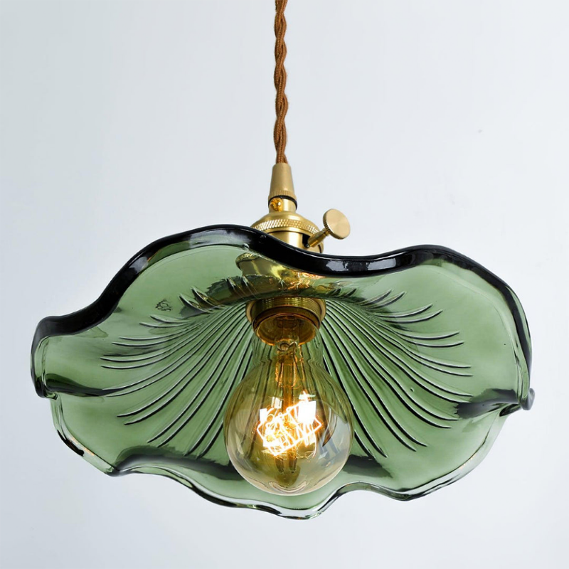 Hibiscus flower pendant light – glass and brass ceiling lamp