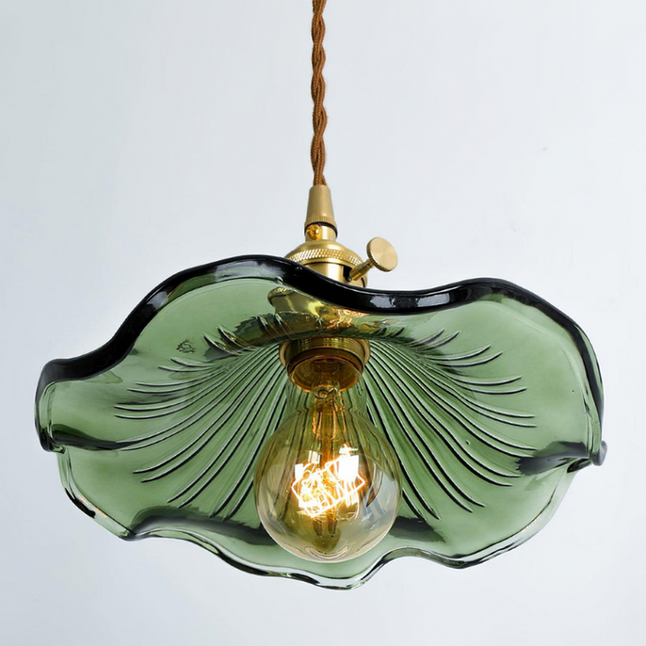 Hibiscus flower pendant light – glass and brass ceiling lamp