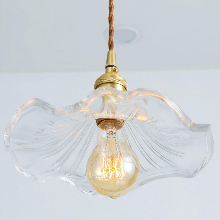 Hibiscus flower pendant light – glass and brass ceiling lamp