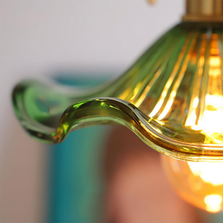 Hibiscus flower pendant light – glass and brass ceiling lamp