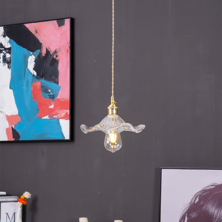Hibiscus flower pendant light – glass and brass ceiling lamp