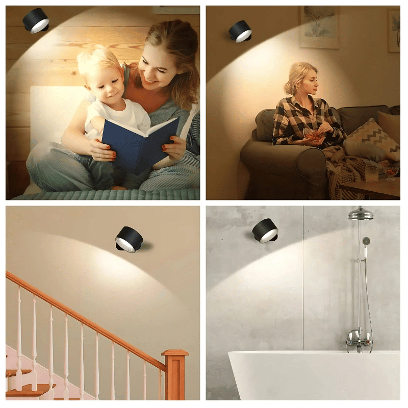 Rechargeable cordless LED wall light with 360° rotation