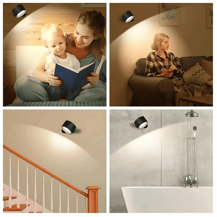 Rechargeable cordless LED wall light with 360° rotation