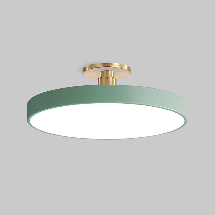 Round LED ceiling light with acrylic shade for living and bedroom spaces