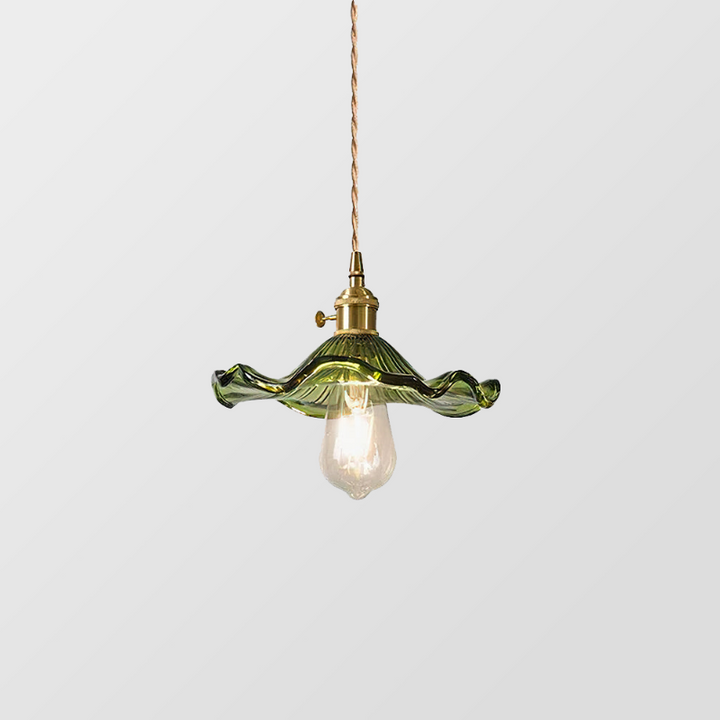 Hibiscus flower pendant light – glass and brass ceiling lamp
