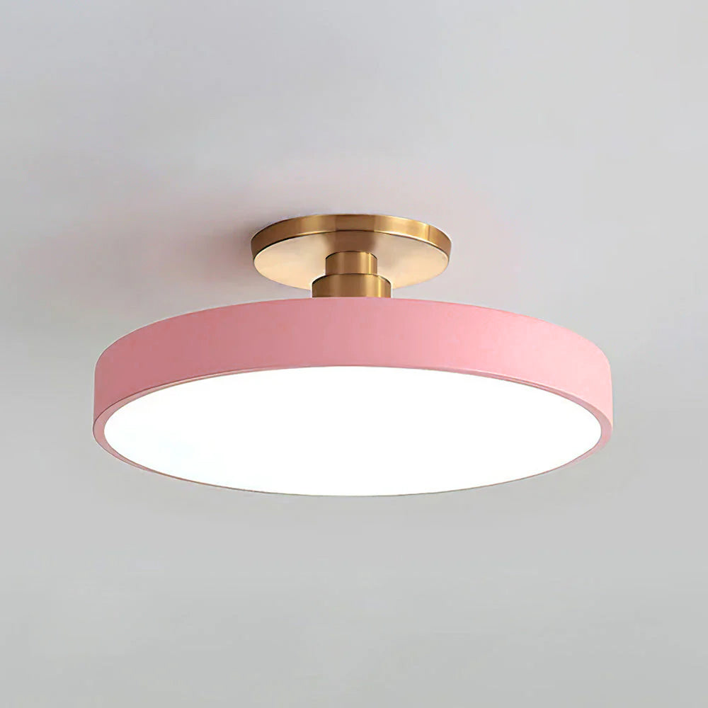Round LED ceiling light with acrylic shade for living and bedroom spaces