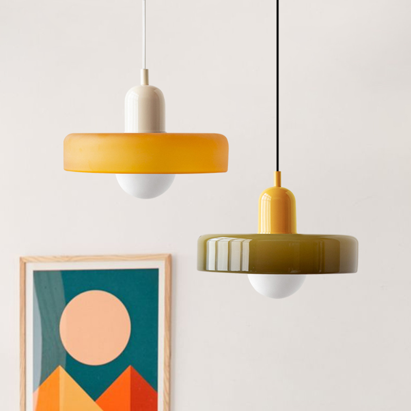 Stained glass Bauhaus-style pendant light with adjustable cable