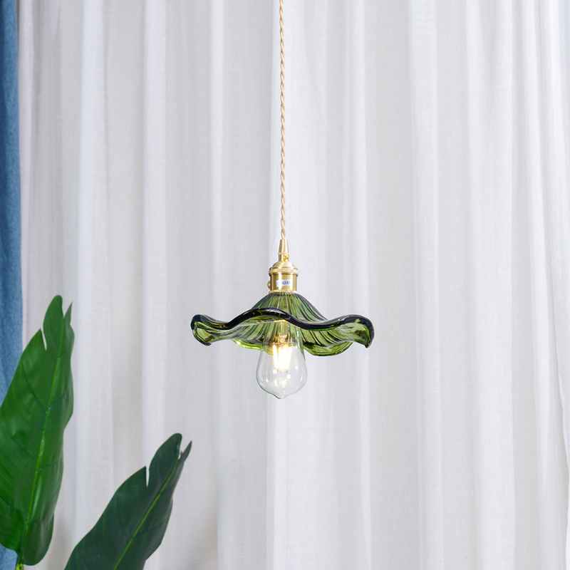 Hibiscus flower pendant light – glass and brass ceiling lamp