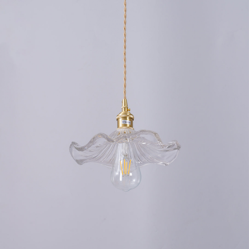 Hibiscus flower pendant light – glass and brass ceiling lamp