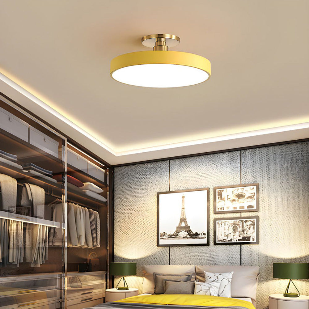 Round LED ceiling light with acrylic shade for living and bedroom spaces