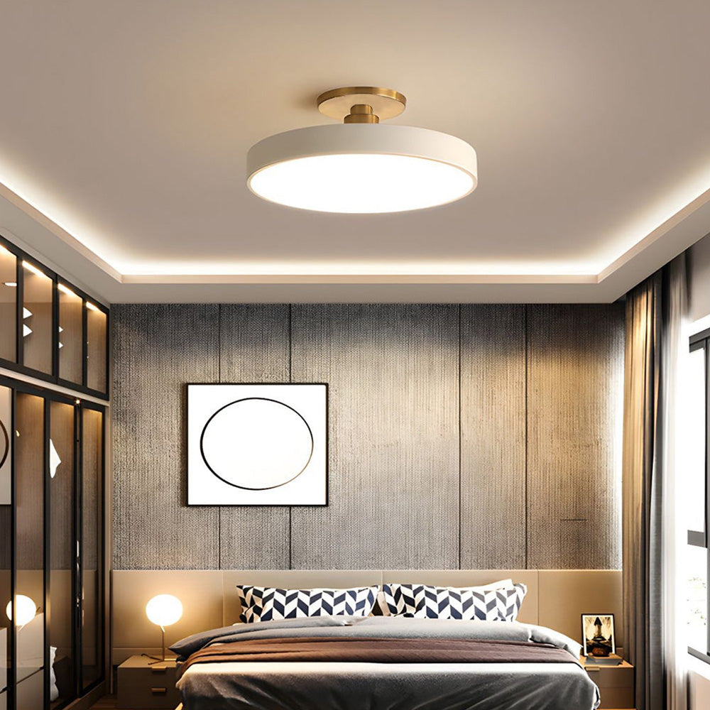Round LED ceiling light with acrylic shade for living and bedroom spaces