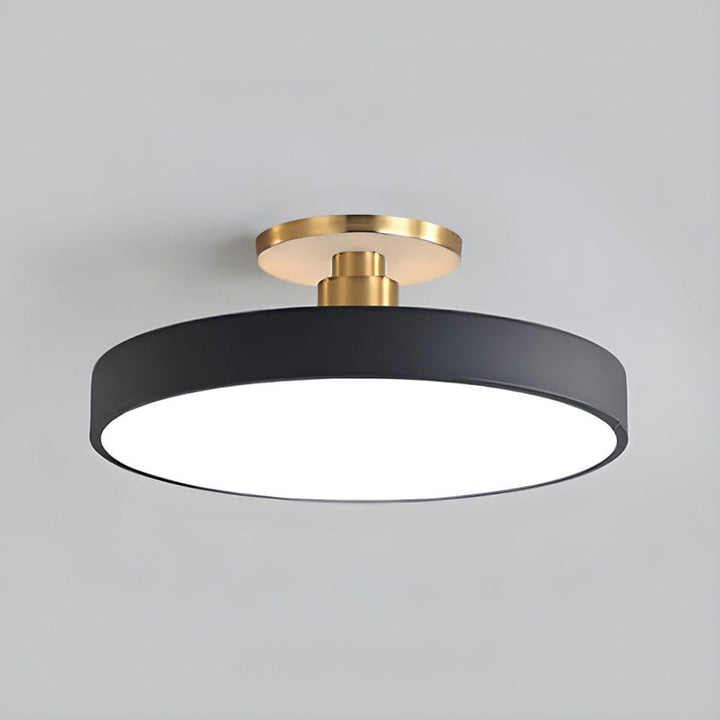 Round LED ceiling light with acrylic shade for living and bedroom spaces