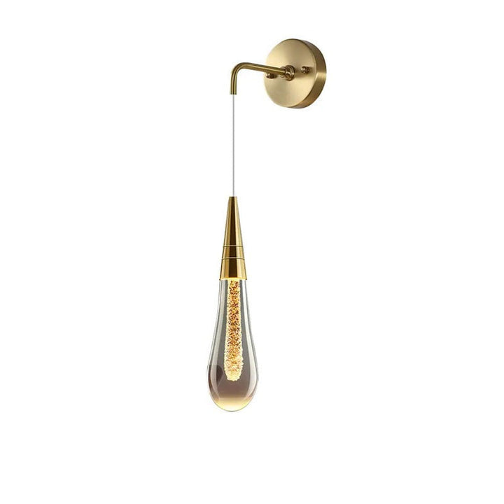 Glass water-drop LED wall light with gold accents