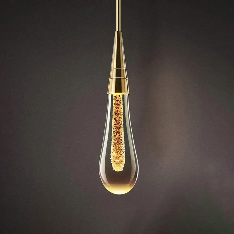 Glass water-drop LED wall light with gold accents