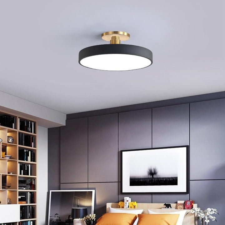 Round LED ceiling light with acrylic shade for living and bedroom spaces