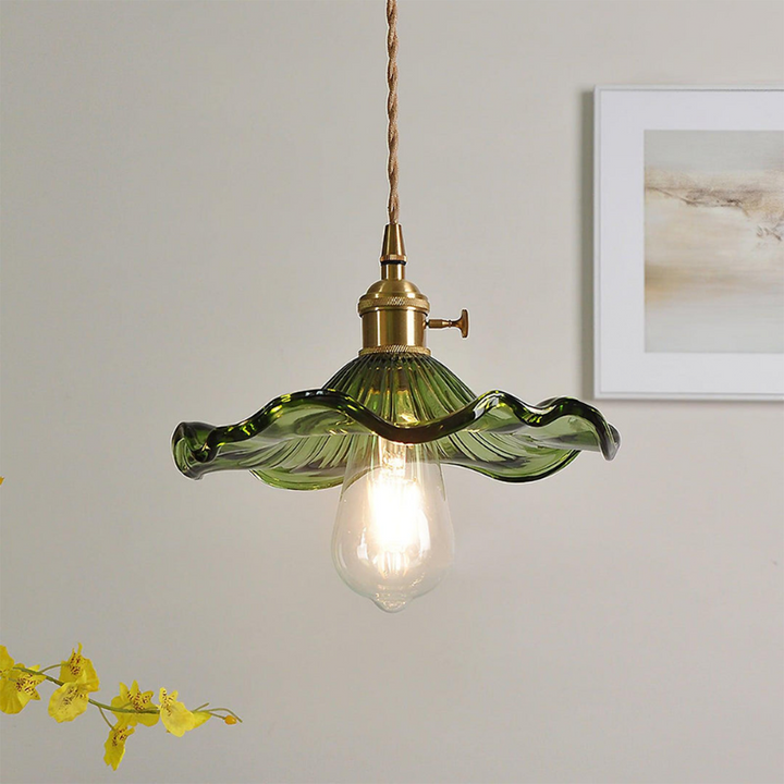 Hibiscus flower pendant light – glass and brass ceiling lamp