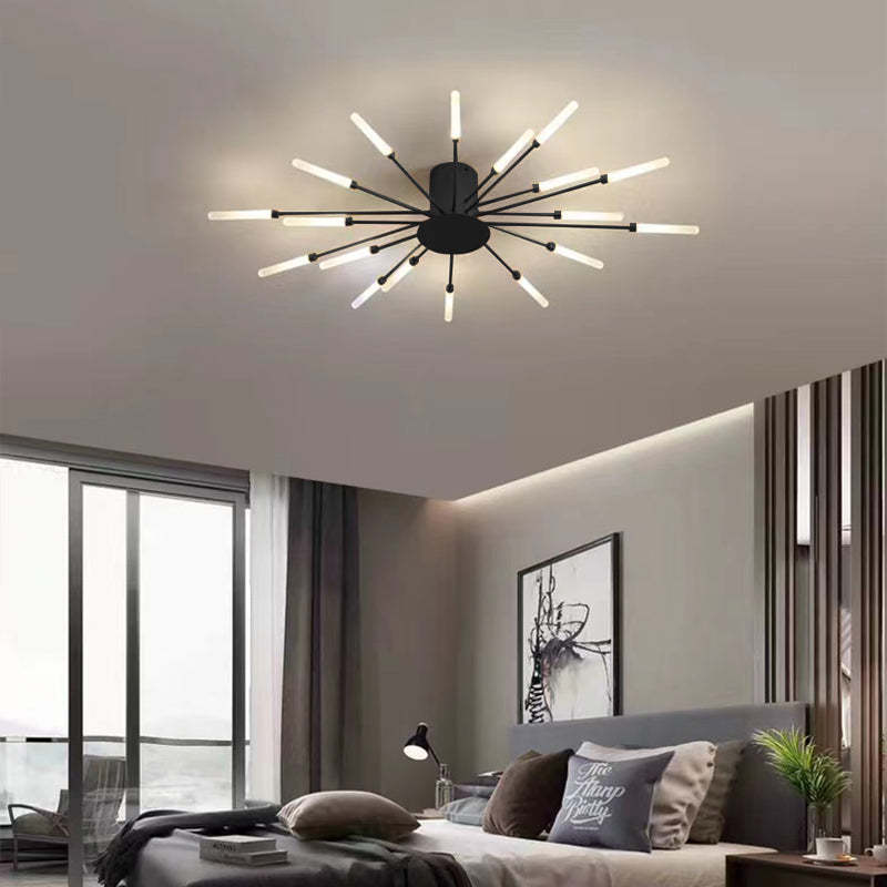 Modern firework-style LED ceiling light in gold and black
