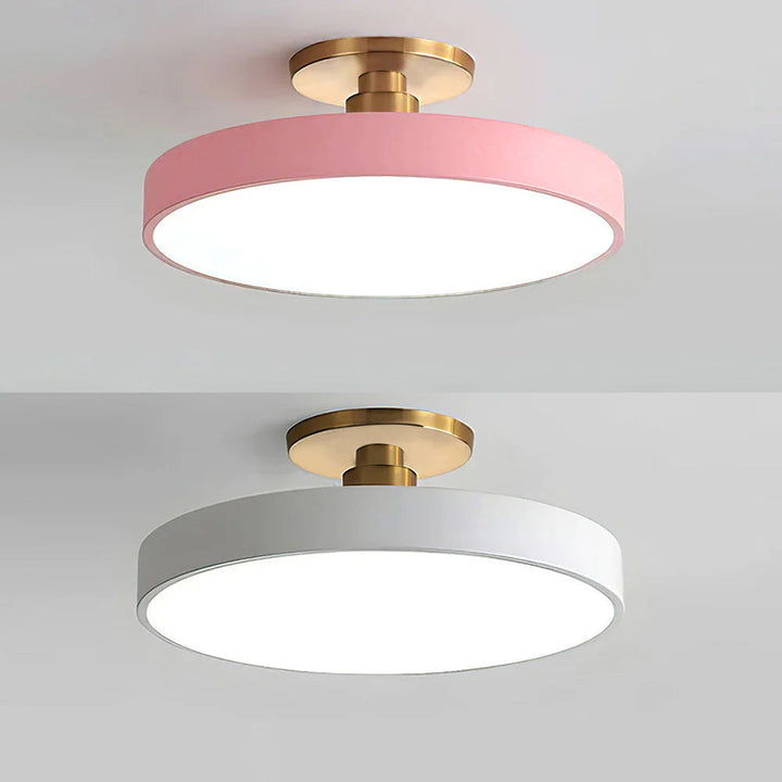 Round LED ceiling light with acrylic shade for living and bedroom spaces