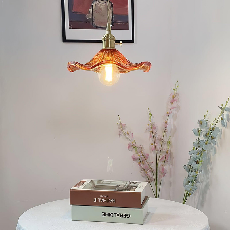 Hibiscus flower pendant light – glass and brass ceiling lamp