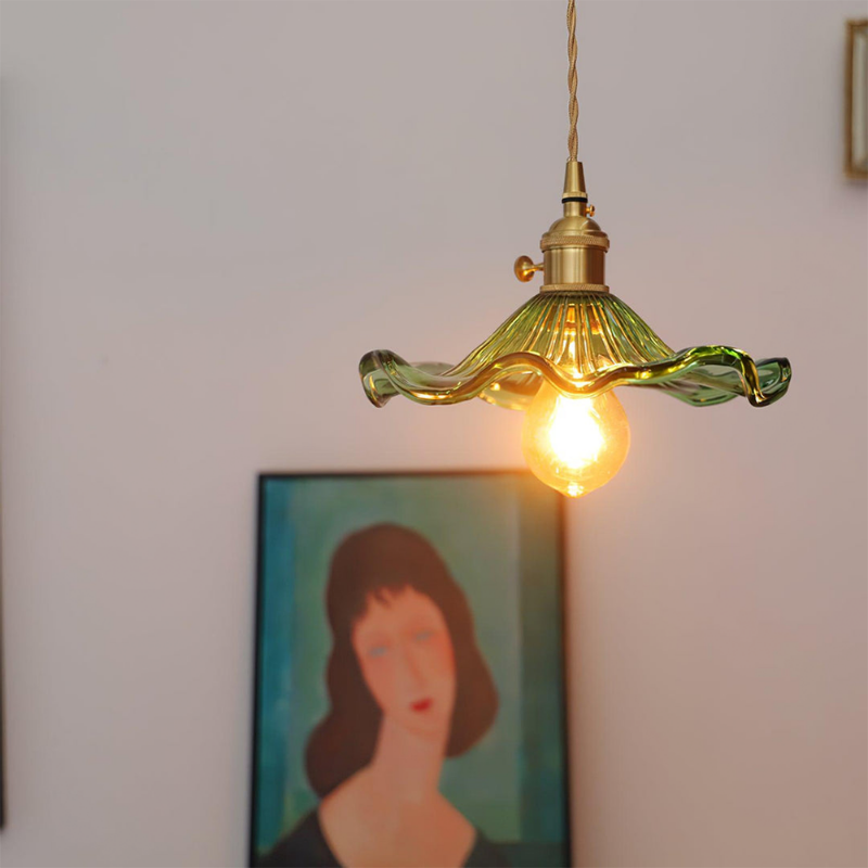 Hibiscus flower pendant light – glass and brass ceiling lamp
