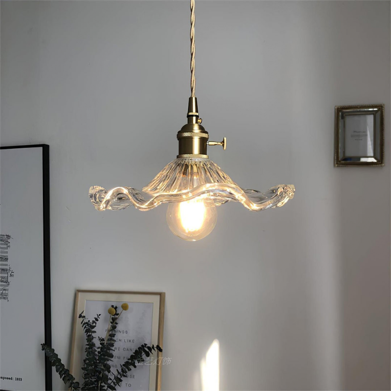 Hibiscus flower pendant light – glass and brass ceiling lamp
