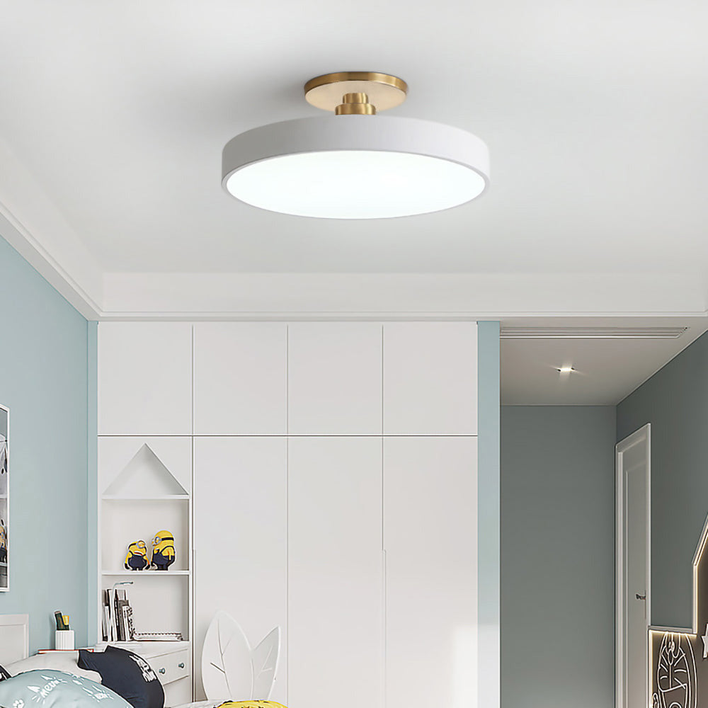 Round LED ceiling light with acrylic shade for living and bedroom spaces
