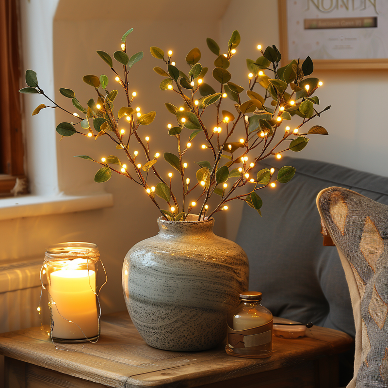 Warm white LED olive branch fairy light for decorative vases