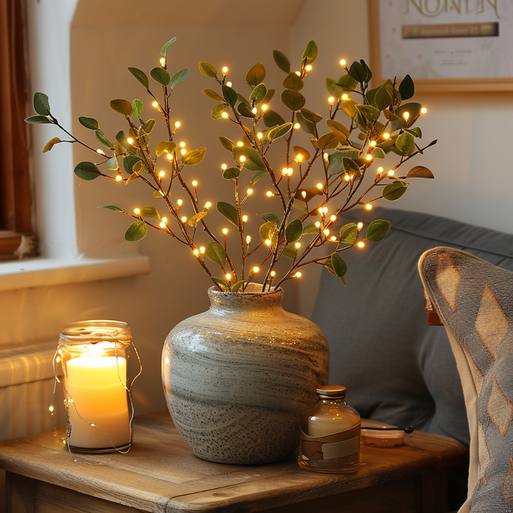 Warm white LED olive branch fairy light for decorative vases