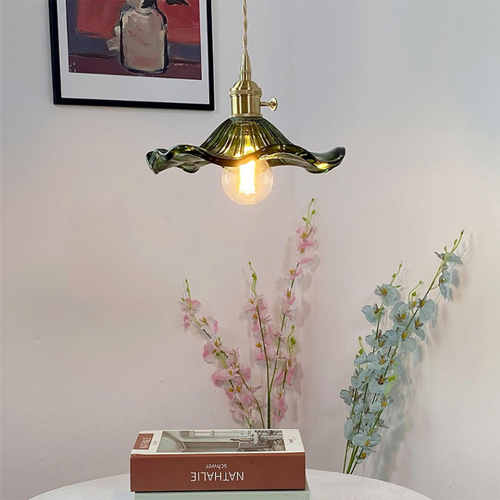 Hibiscus flower pendant light – glass and brass ceiling lamp