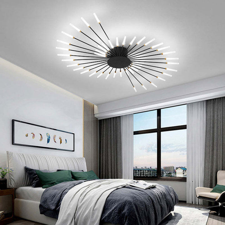 Modern firework-style LED ceiling light in gold and black