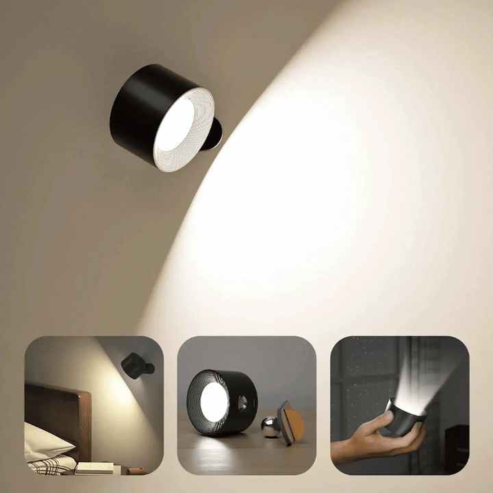 Rechargeable cordless LED wall light with 360° rotation