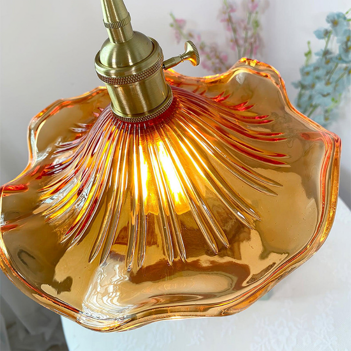 Hibiscus flower pendant light – glass and brass ceiling lamp