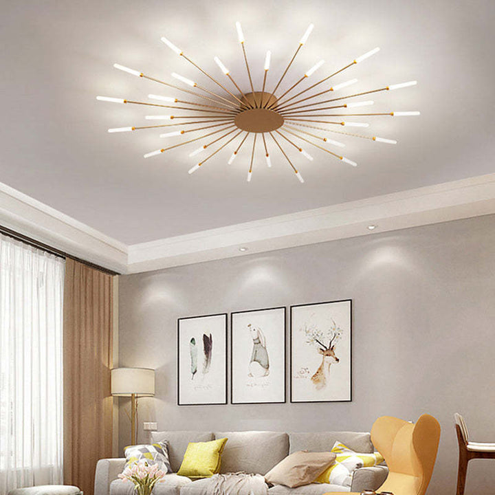 Modern firework-style LED ceiling light in gold and black