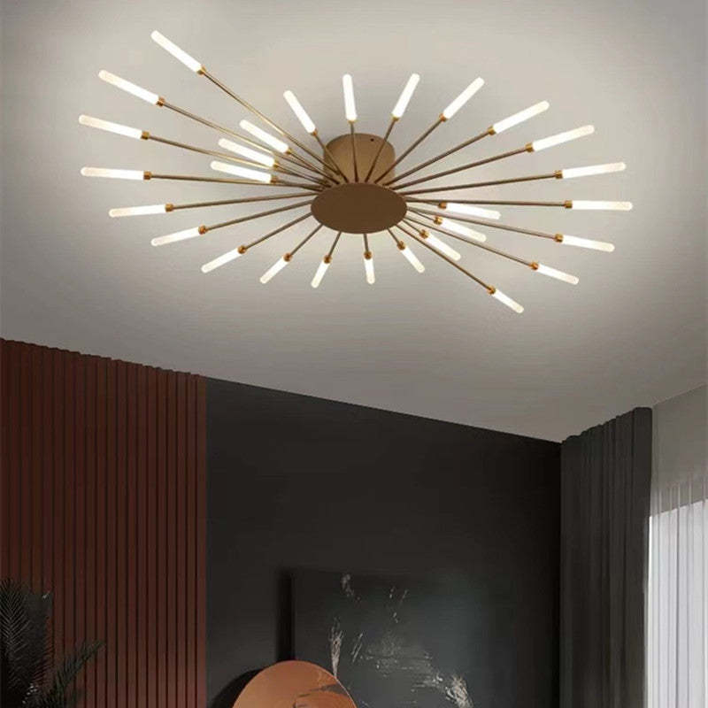 Modern firework-style LED ceiling light in gold and black