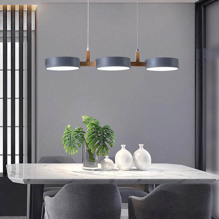 Flat Nordic-style LED ceiling light with wood and metal accents